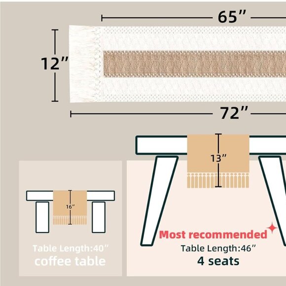 Boho Table Runner 12x72" inches - Picture 5 of 6